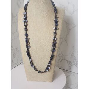 Elaborate Multi-Strand Seed Bead Necklace Blue & Bronze